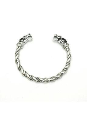 Men's Viking Wolf Head Bracelet Silver Finish